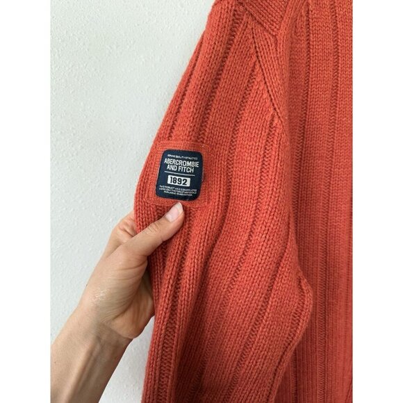 Abercrombie Fitch Vintage 100% Wool Sweater Pullover Men XL Casual Preppy Orange - Picture 4 of 4